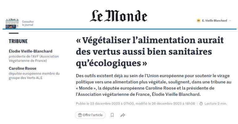 Capture d'écran de la tribune de l'AVF sur le site Le Monde.